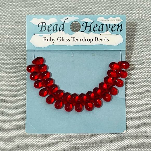 New Glass Teardrop Ruby Red Beads - Picture 1 of 5